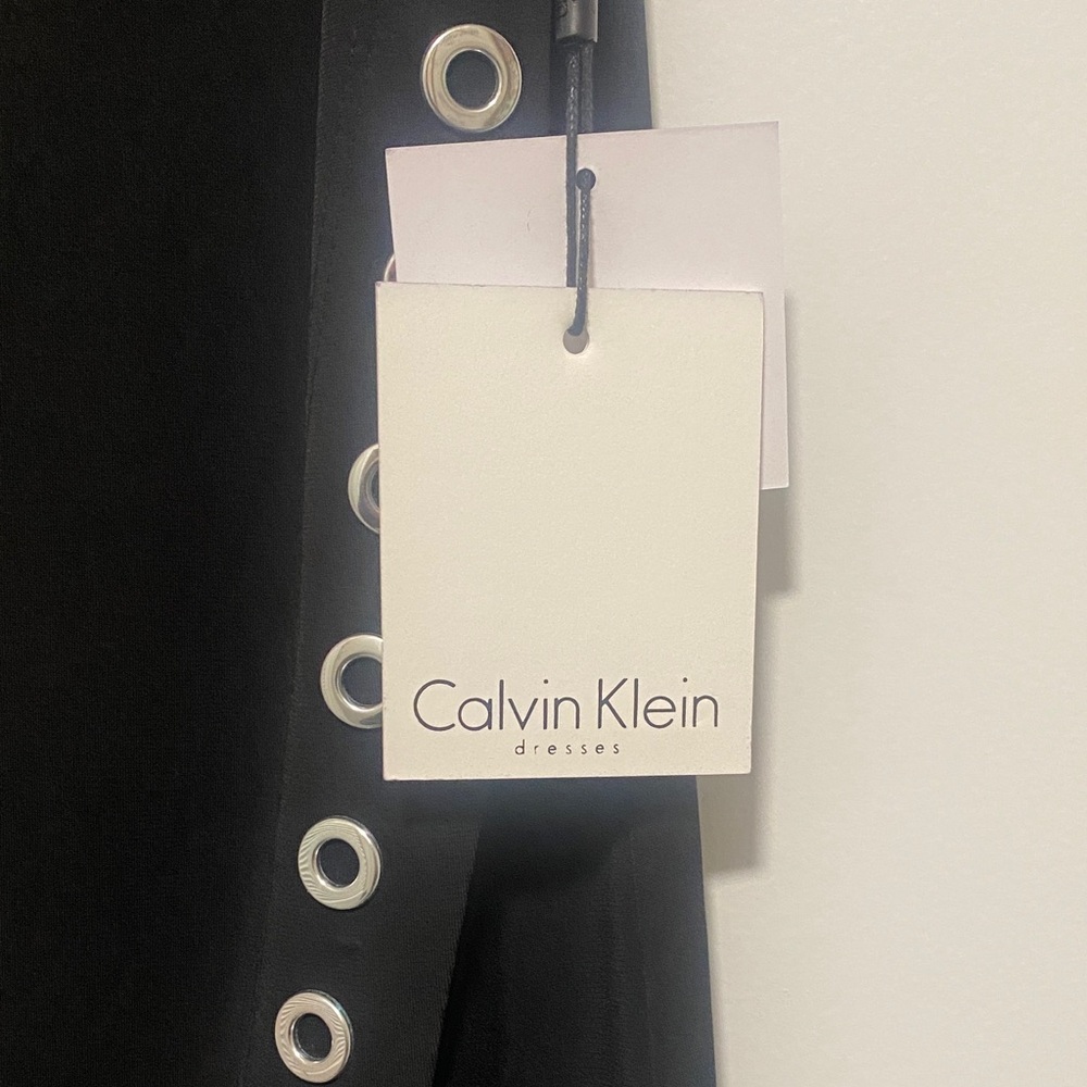 Calvin Klein Black Asymmetrical Dress with Silver Eyelets - Picture 3 of 4